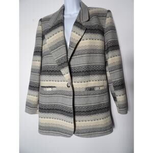 Braeton Small Wool Blazer Jacket Aztec Southwestern Gray Wool Office Career 90s